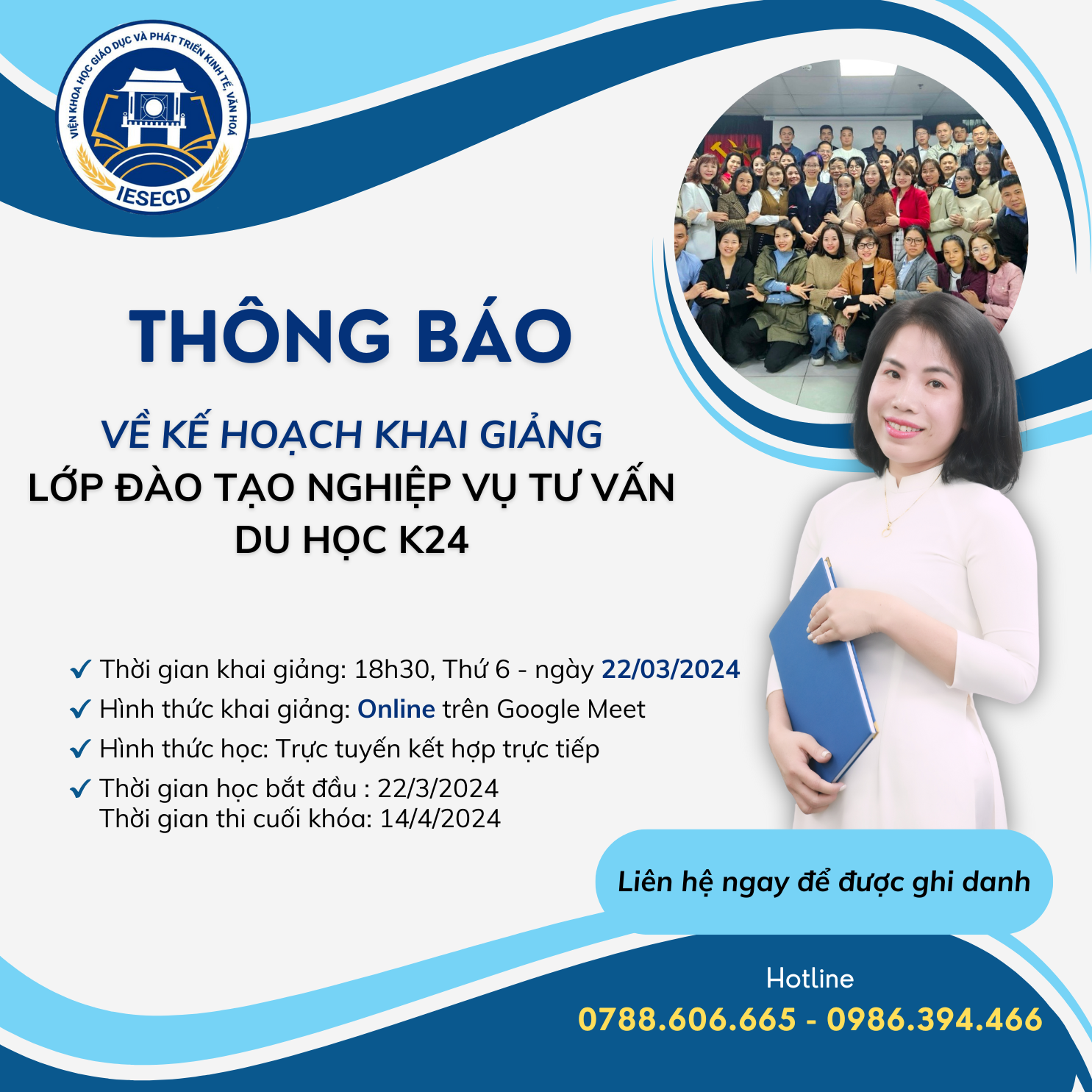 Kế hoạch khai giảng lớp Đào tạo nghiệp vụ tư vấn du học k24