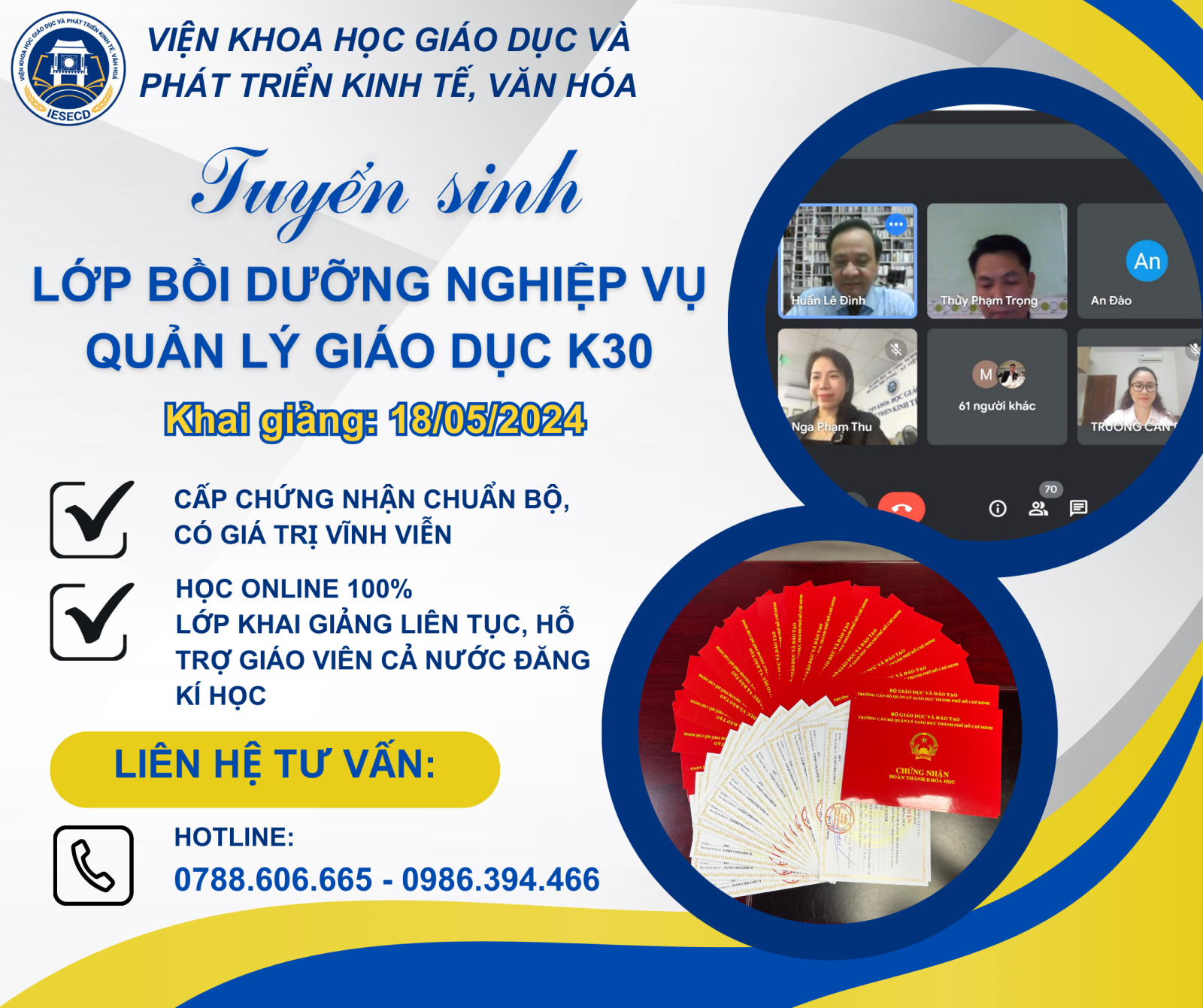 Tuyển sinh lớp bồi dưỡng nghiệp vụ Quản lý giáo dục K30