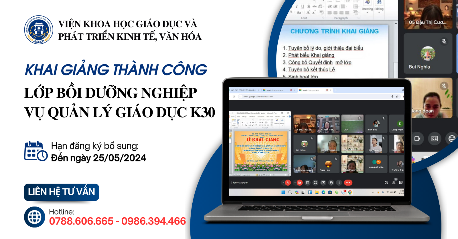 Khai giảng lớp Bồi dưỡng nghiệp vụ quản lý giáo dục K30