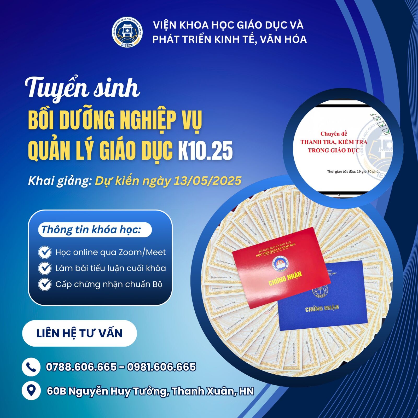 TUYỂN SINH BỒI DƯỠNG NGHIỆP VỤ QUẢN LÝ GIÁO DỤC K10.25