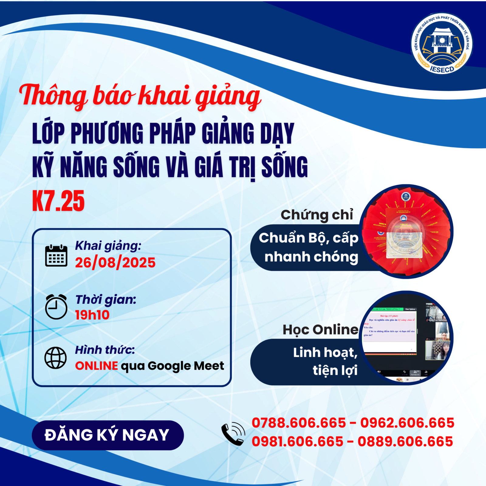 Tuyển sinh lớp Phương pháp giảng dạy kỹ năng sống và giá trị sống K7.25 – Khai giảng 26/82025