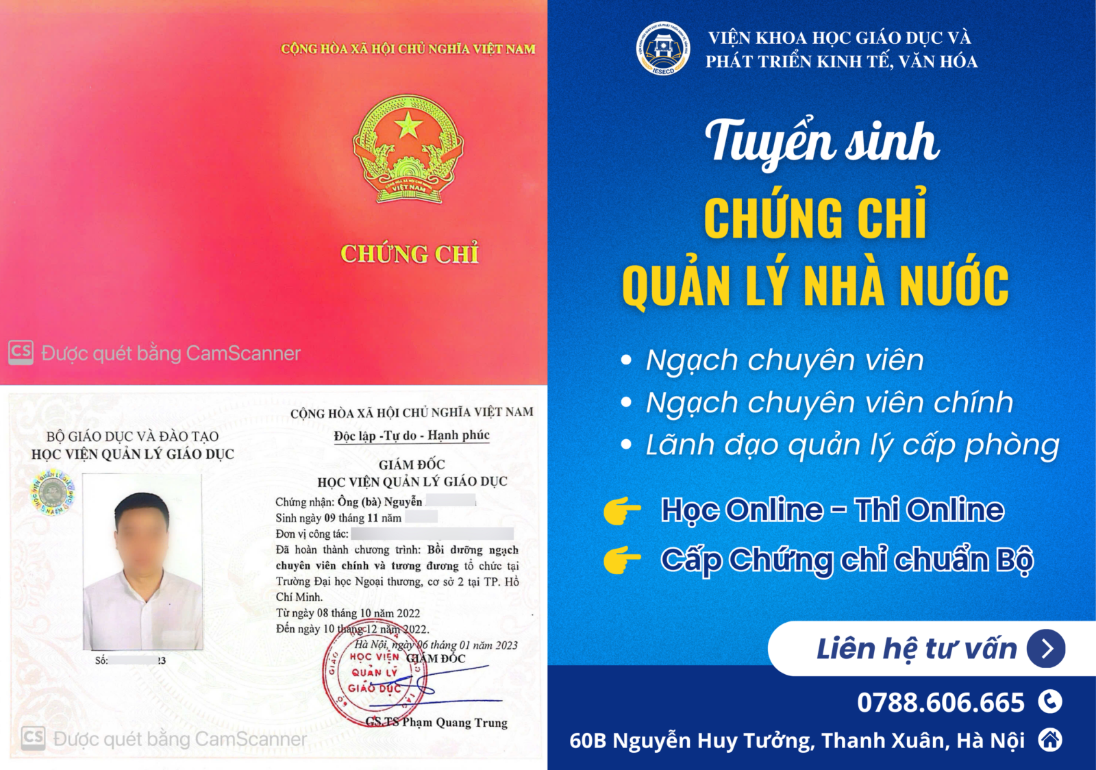 CHỨNG CHỈ QUẢN LÝ NHÀ NƯỚC - NGẠCH CHUYÊN VIÊN, CHUYÊN VIÊN CHÍNH, LÃNH ĐẠO QUẢN LÝ CẤP PHÒNG