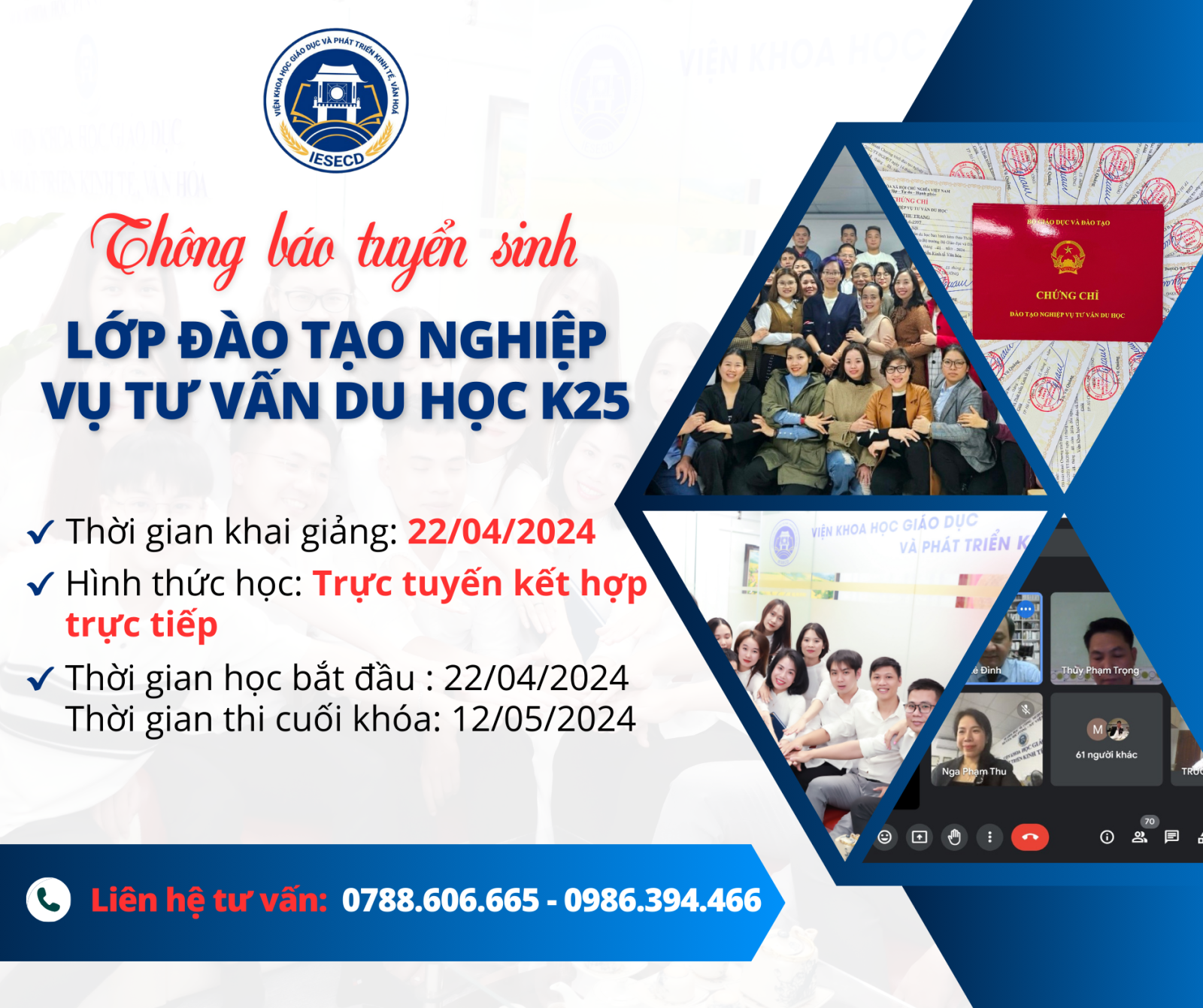 Tuyển sinh lớp đào tạo nghiệp vụ tư vấn du học K25